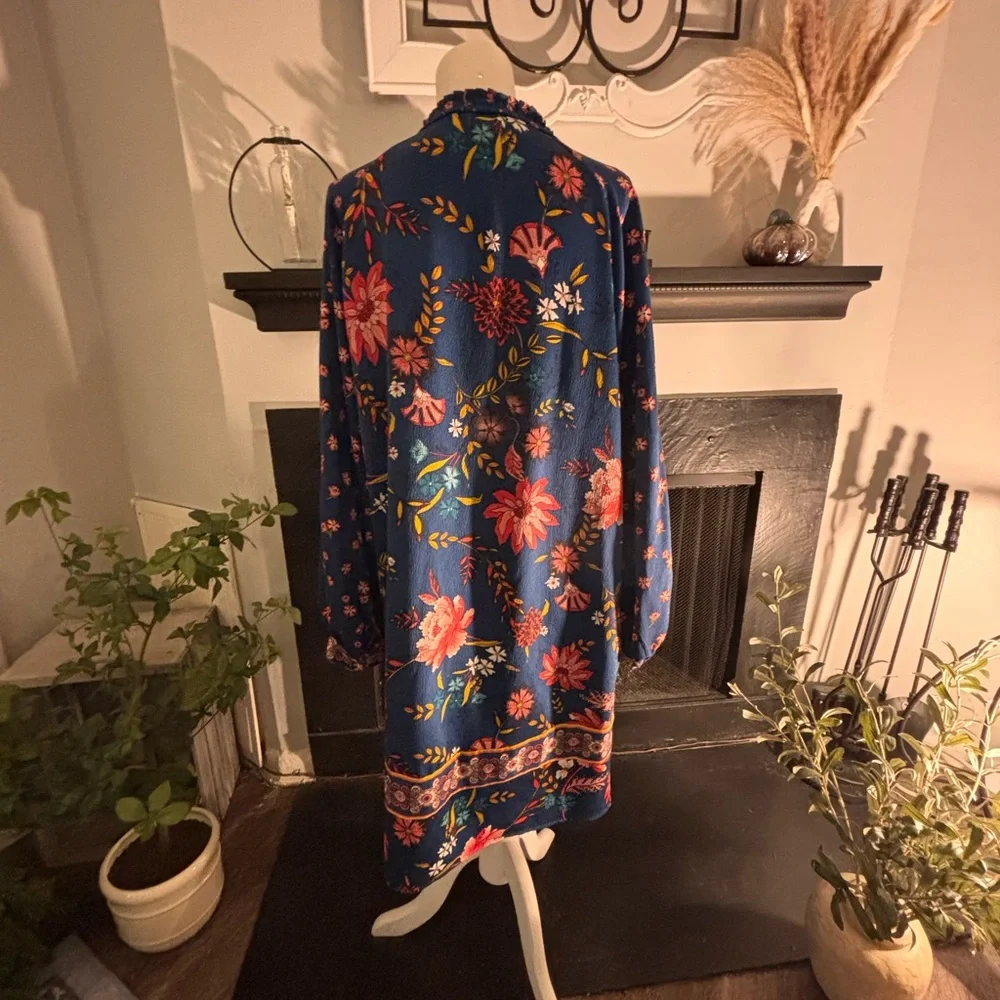 LOFT Iconic Blue Floral Long Sleeve Dress - Picture 8 of 14